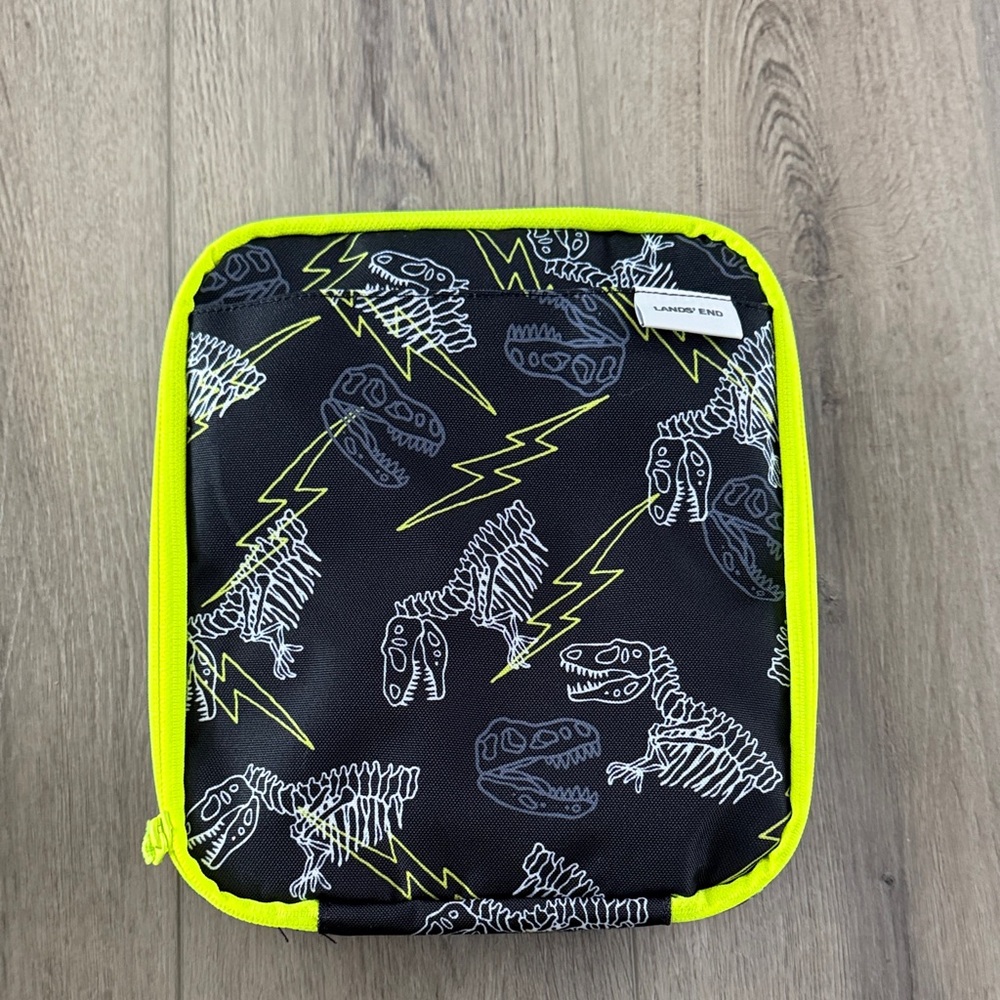 *New* Lands' End Kids Insulated Lunch Box - Black and Neon Yellow
